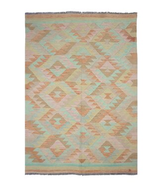 Kelimshop 193x142 cm Handgewebter Traditioneller Kelim Teppich Woll
