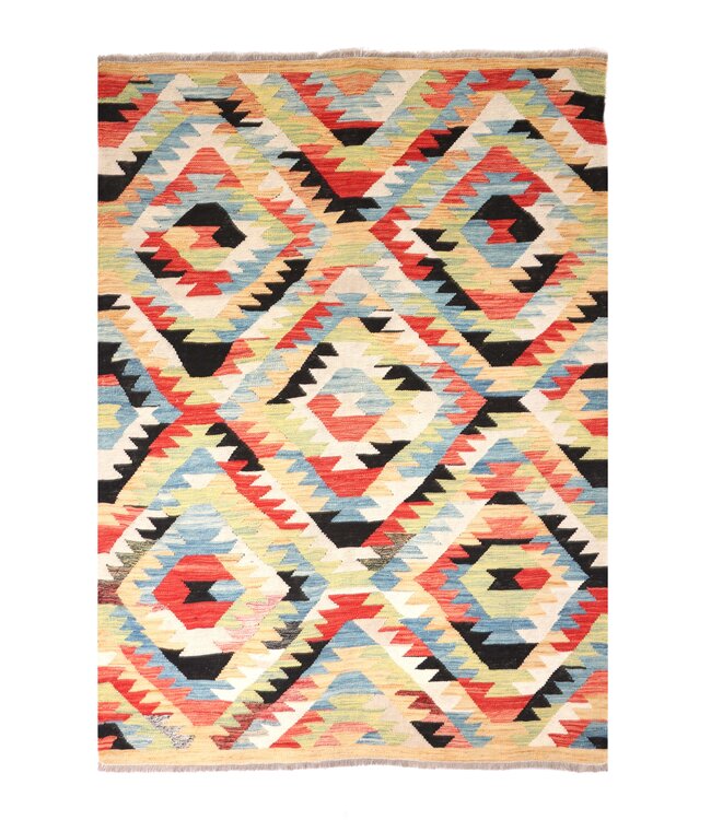 198x148 cm Handwoven Traditional Kelim Area Rug Wool Carpet