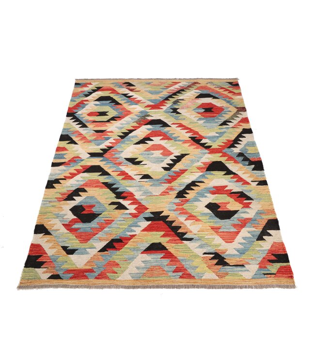 198x148 cm Handgeweven Traditionele Kelim Vloerkleed Wol Tapijt