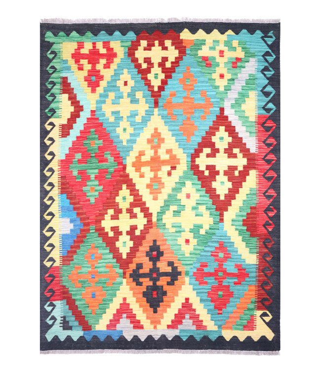 196x147 cm Handgewebter Traditioneller Kelim Teppich Woll