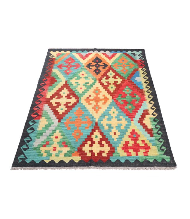 196x147 cm Handgeweven Traditionele Kelim Vloerkleed Wol Tapijt