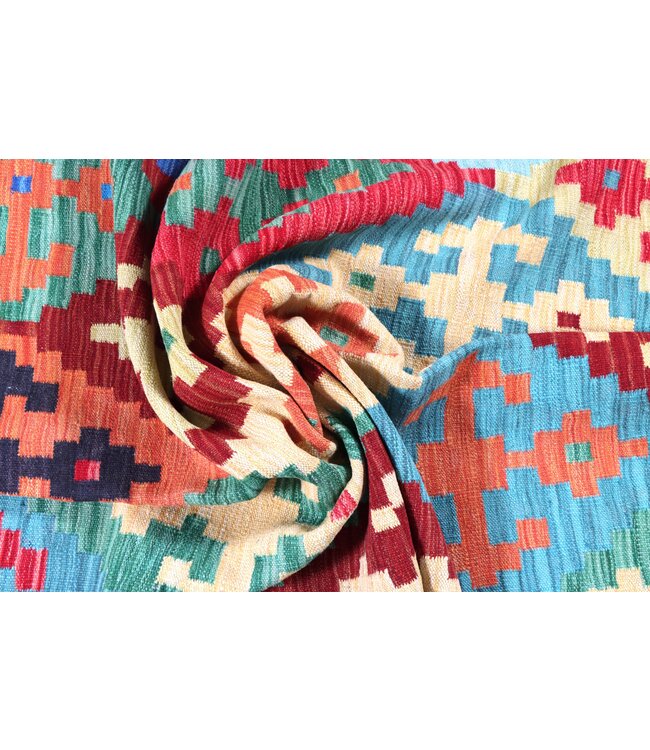 196x147 cm Handgeweven Traditionele Kelim Vloerkleed Wol Tapijt