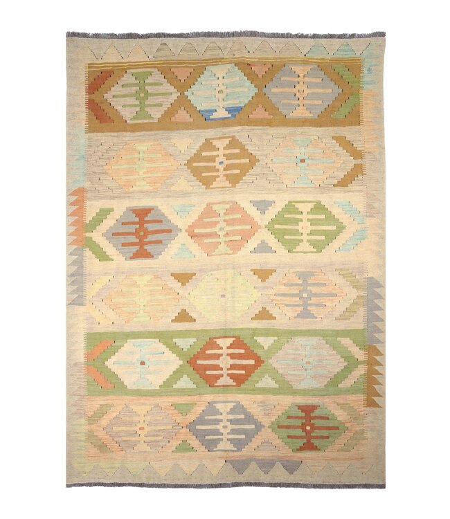 202x145 cm Handgewebter Traditioneller Kelim Teppich Woll