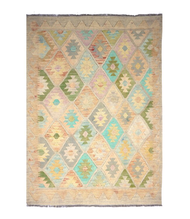 196x146 cm Handgewebter Traditioneller Kelim Teppich Woll