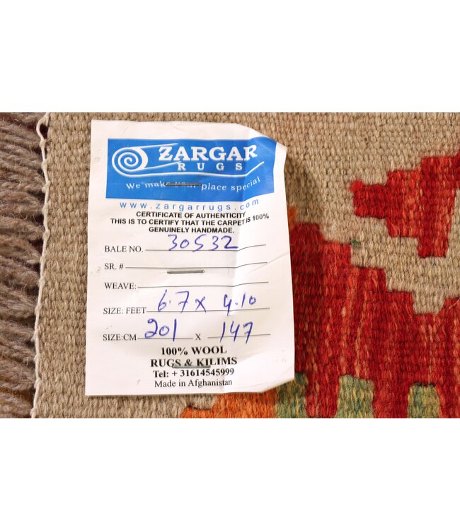 201x147 cm Handwoven Traditional Kelim Area Rug Wool Carpet