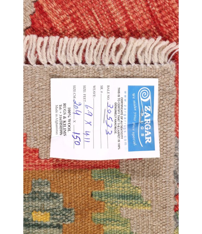 204x150 cm Handwoven Traditional Kelim Area Rug Wool Carpet