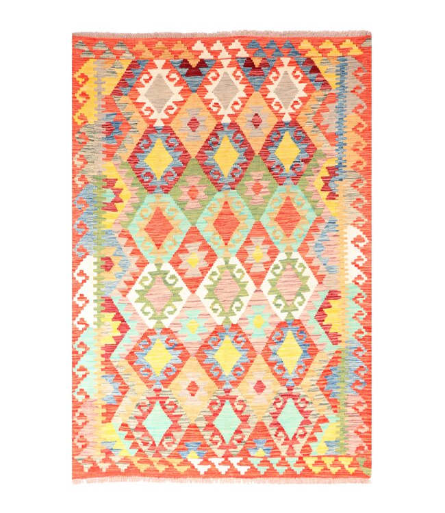 183x129  cm Handgeweven Traditionele Kelim Vloerkleed Wol Tapijt