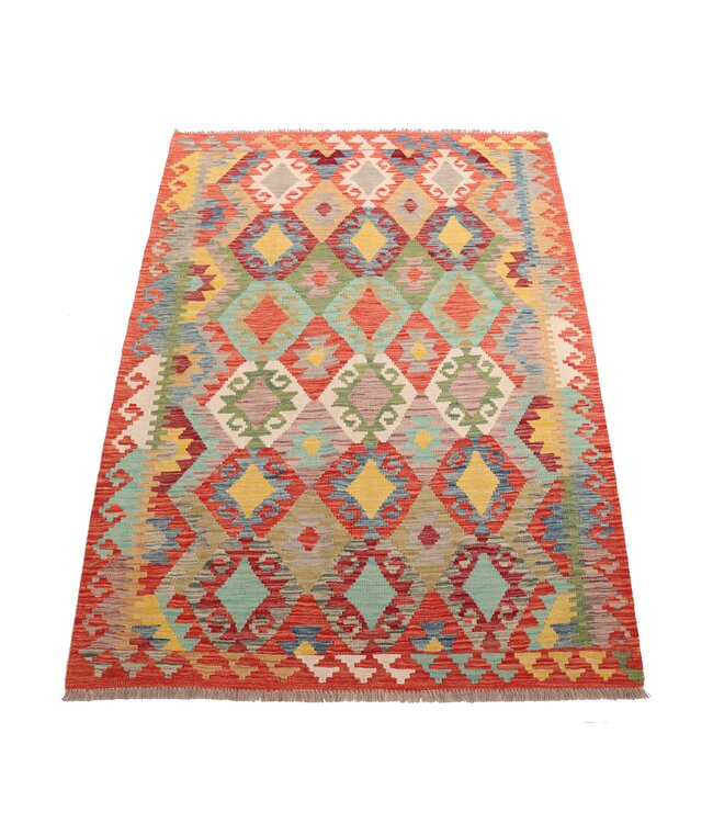 183x129  cm Handgeweven Traditionele Kelim Vloerkleed Wol Tapijt