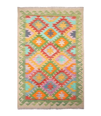 Kelimshop 185x127 cm Handgewebter Traditioneller Kelim Teppich Woll