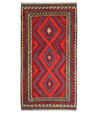Kelimshop 203x107cm  Vintage Kelim teppich im alten Stil aus 100 % Wolle Maimana