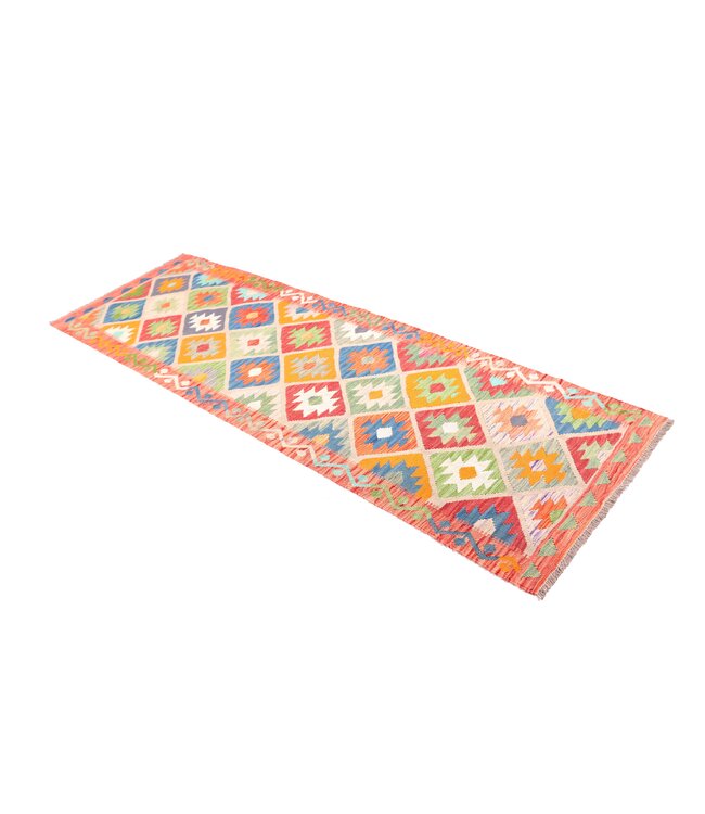 254x83 cm Handgeweven Kelim Loper  Wol  Vloerkleed Tapijt