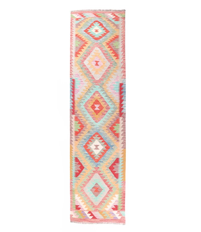297x87 cm Handgewebter Kelim Läufer  Wollteppich