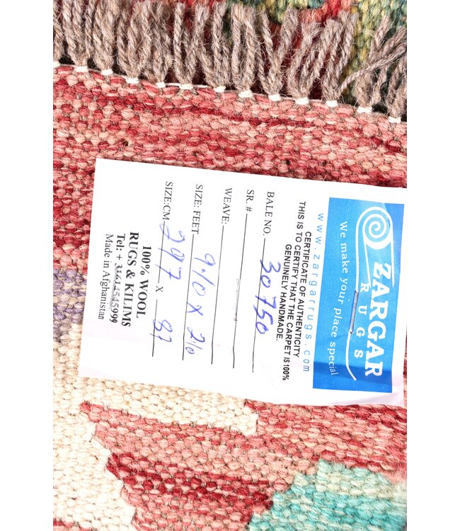 297x87 cm Handwoven Kelim Runner Wool Rug