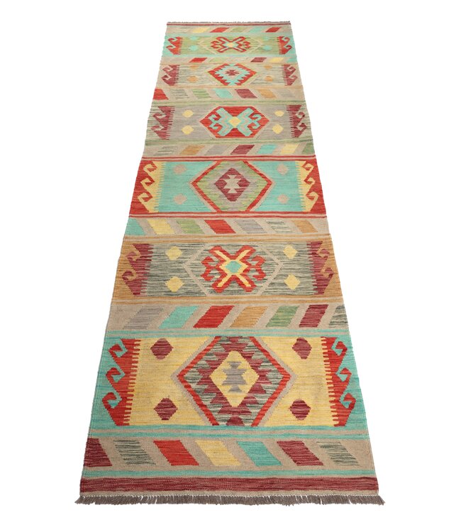297x88 cm Handgewebter Kelim Läufer  Wollteppich