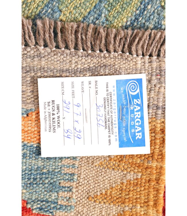 291x84 cm Handgewebter Kelim Läufer  Wollteppich