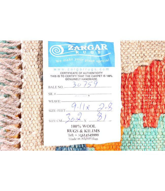 302x81 cm Handwoven Kelim Runner Wool Rug