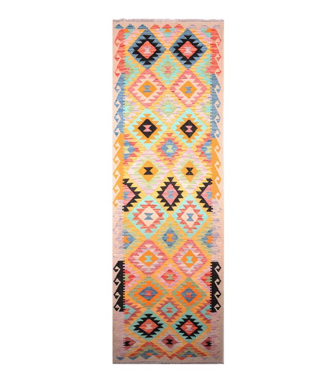 302x81 cm Handgewebter Kelim Läufer  Wollteppich