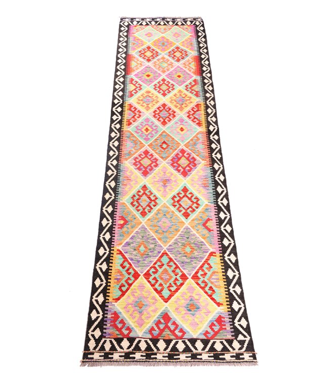 305x82 cm Handgeweven Kelim Loper  Wol  Vloerkleed Tapijt