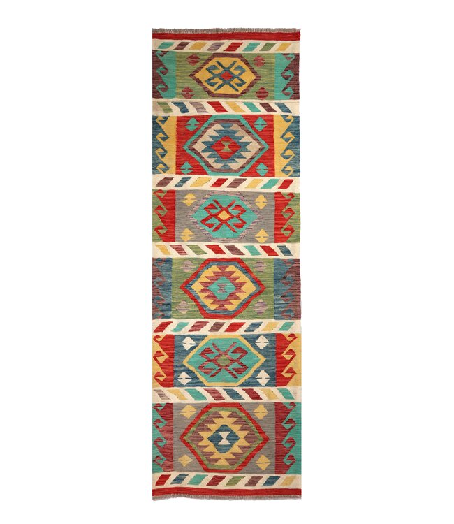 297x83 cm Handgewebter Kelim Läufer  Wollteppich