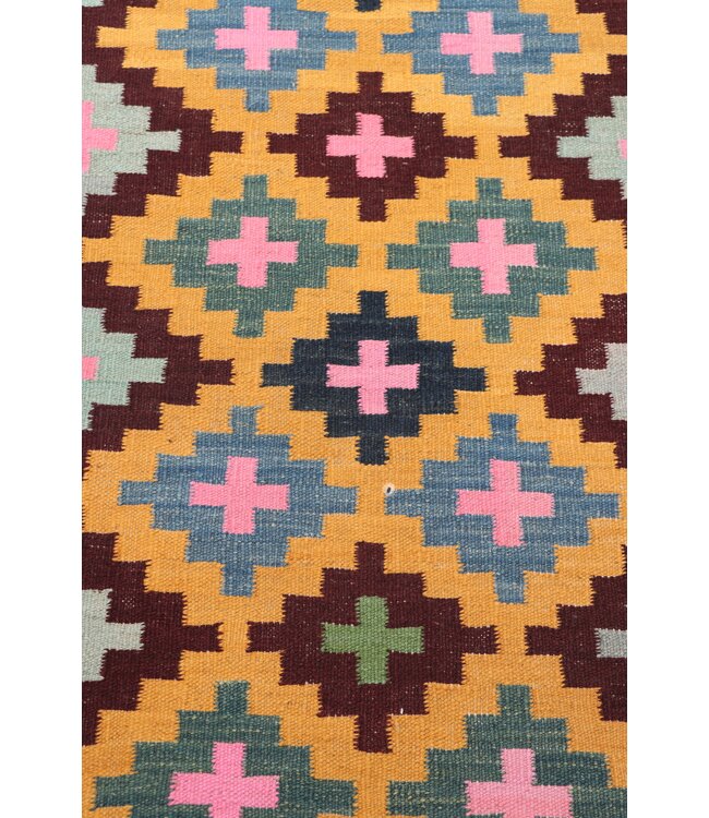 285x78 cm Handgeweven Kelim Loper  Wol  Vloerkleed Tapijt