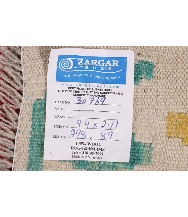 298x89 cm Handwoven Kelim Runner Wool Rug