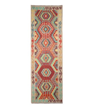 Kelimshop 299x83 cm Handgewebter Kelim Läufer  Wollteppich