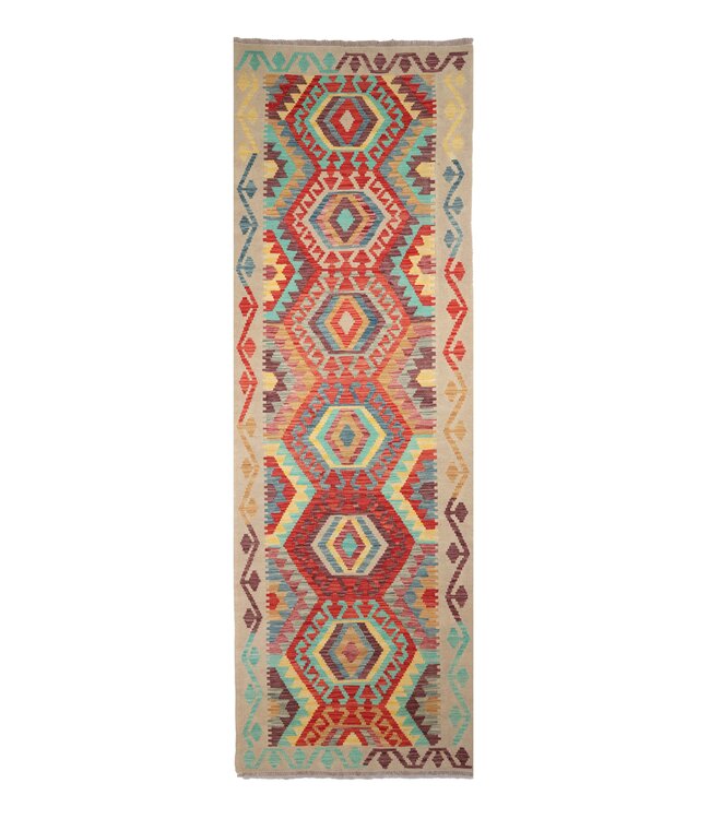 299x83 cm Handgeweven Kelim Loper  Wol  Vloerkleed Tapijt