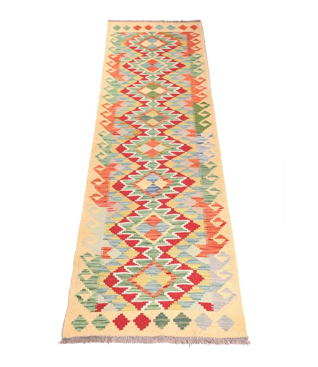 284x79 cm Handgeweven Kelim Loper  Wol  Vloerkleed Tapijt