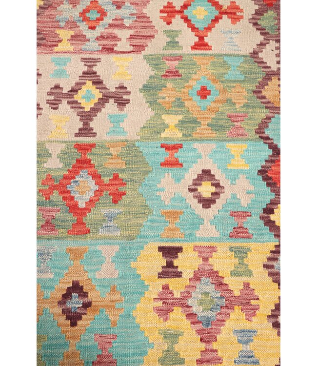 293x80 cm Handgeweven Kelim Loper  Wol  Vloerkleed Tapijt