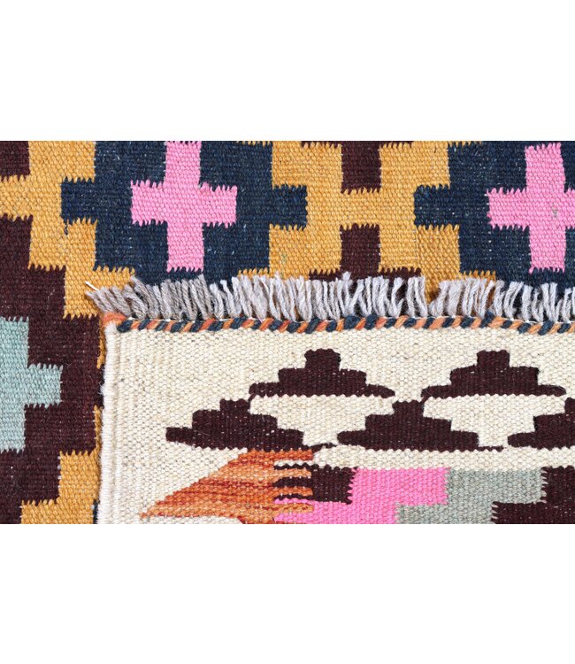 287x85 cm Handgeweven Kelim Loper  Wol  Vloerkleed Tapijt