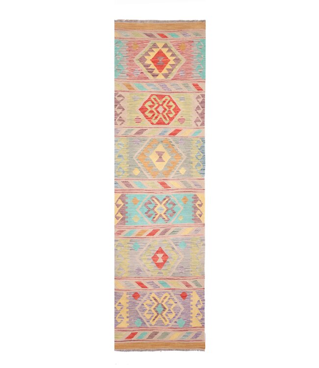 298x80 cm Handgewebter Kelim Läufer  Wollteppich