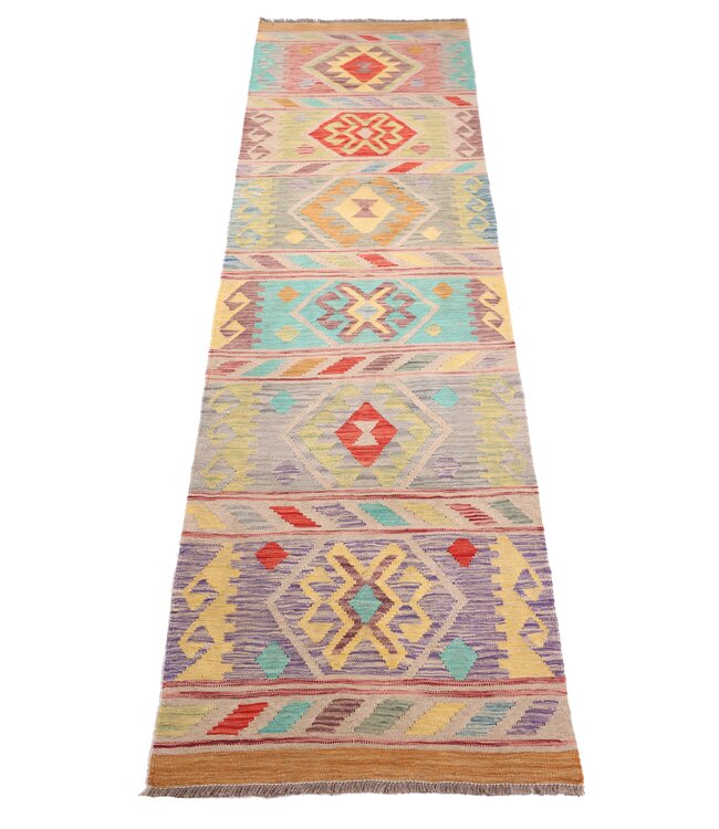298x80 cm Handgewebter Kelim Läufer  Wollteppich