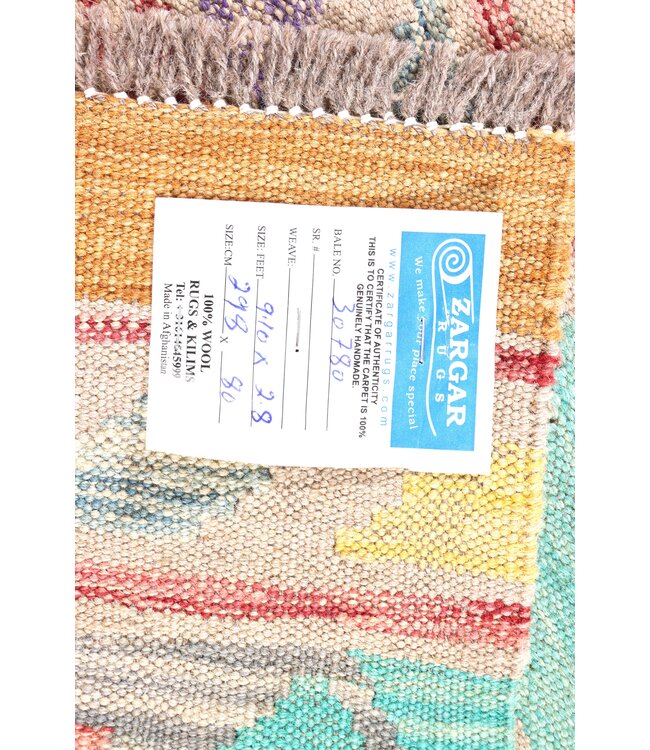 298x80 cm Handgewebter Kelim Läufer  Wollteppich