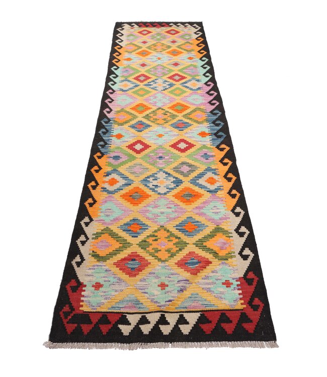 297x79 cm Handgeweven Kelim Loper  Wol  Vloerkleed Tapijt