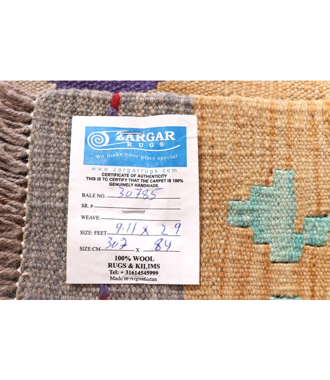 302x84 cm Handwoven Kelim Runner Wool Rug