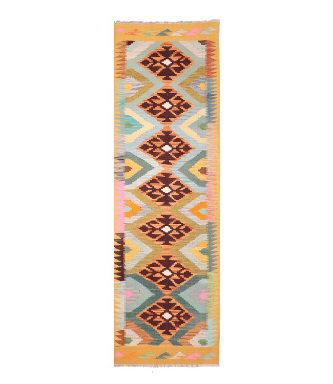 290x82 cm Handgeweven Kelim Loper  Wol  Vloerkleed Tapijt