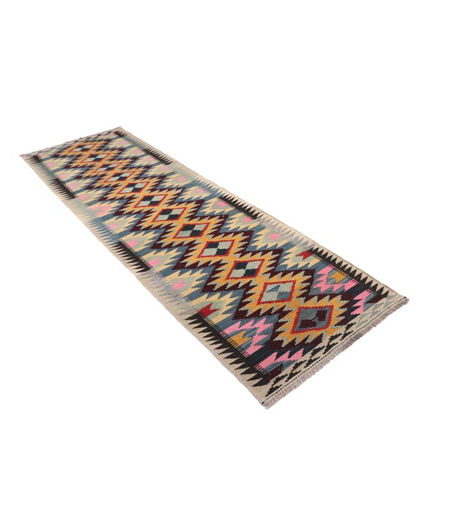 291x88 cm Handgeweven Kelim Loper  Wol  Vloerkleed Tapijt