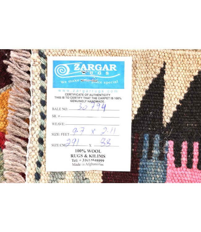 291x88 cm Handwoven Kelim Runner Wool Rug