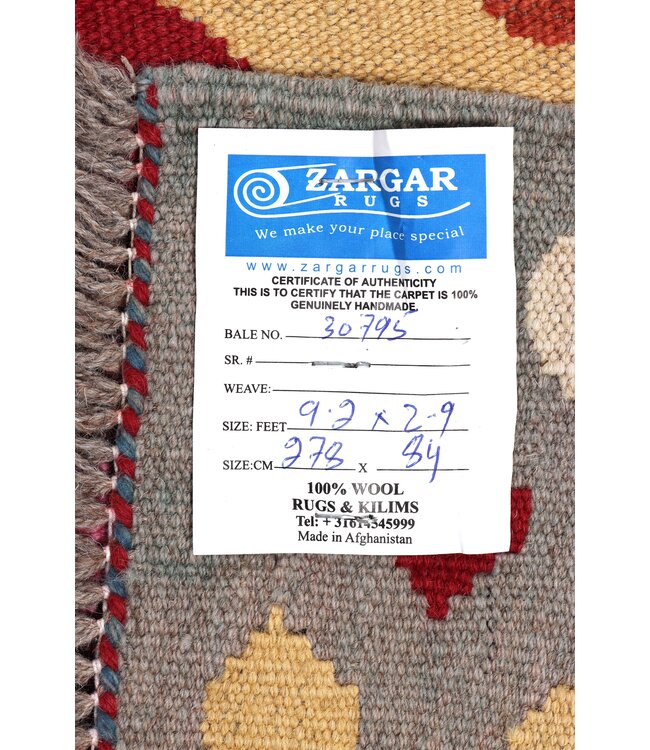 278x84 cm Handgeweven Kelim Loper  Wol  Vloerkleed Tapijt