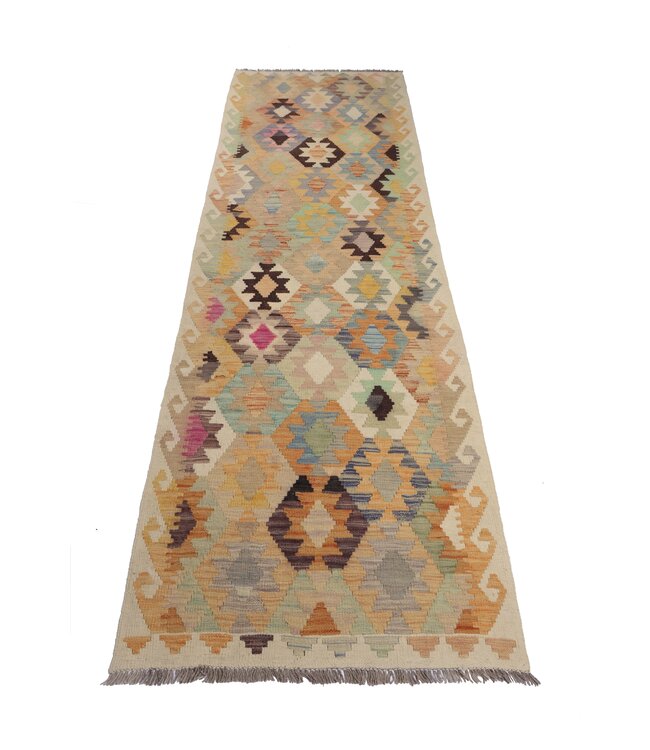 298x83 cm Handgeweven Kelim Loper  Wol  Vloerkleed Tapijt