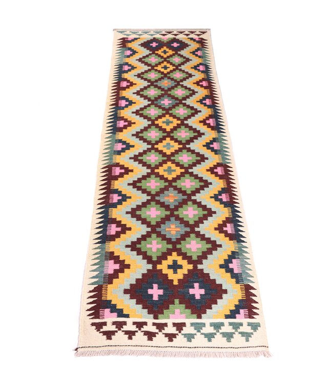 284x85 cm Handgewebter Kelim Läufer  Wollteppich