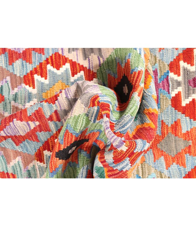 290x88 cm Handgeweven Kelim Loper  Wol  Vloerkleed Tapijt