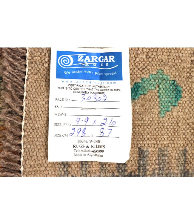 298x87 cm Handgewebter Kelim Läufer  Wollteppich