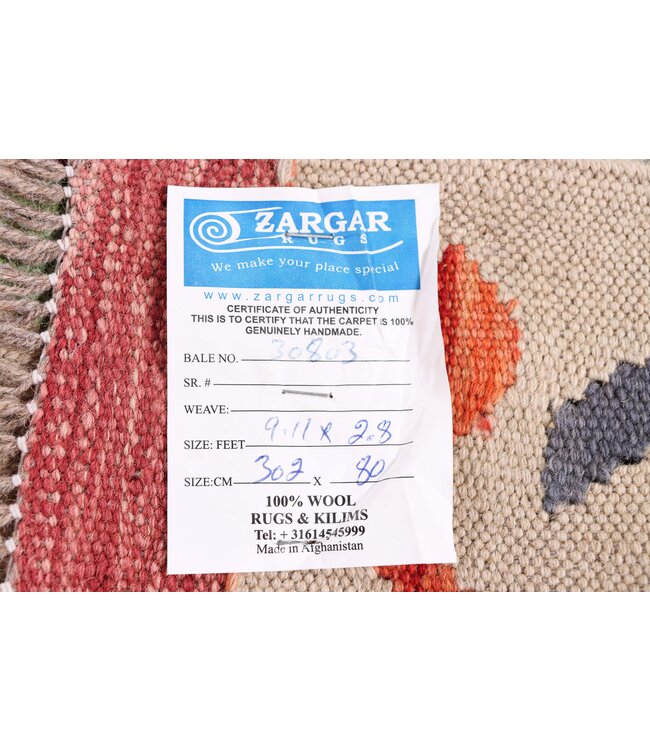 302x80 cm Handwoven Kelim Runner Wool Rug