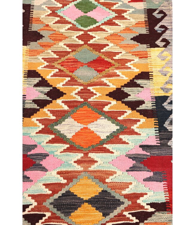 286x78 cm Handgewebter Kelim Läufer  Wollteppich