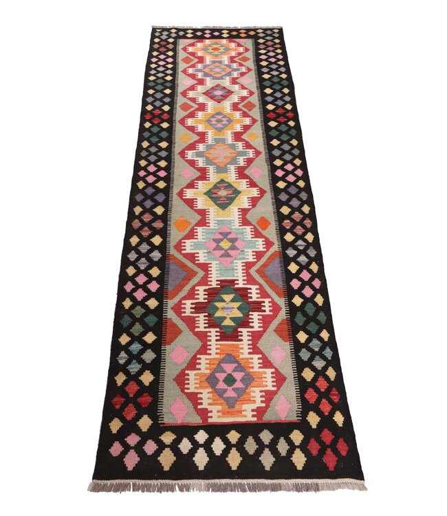 298x90 cm Handwoven Kelim Runner Wool Rug