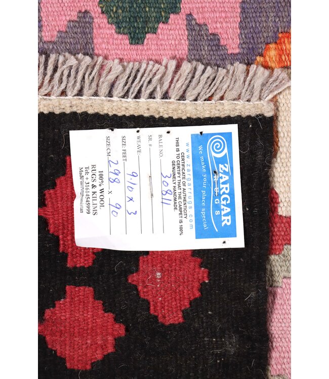 298x90 cm Handwoven Kelim Runner Wool Rug