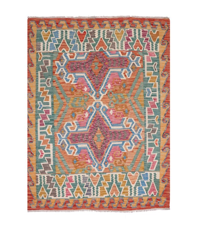 192x151 cm Handgeweven Traditionele Kelim Vloerkleed Wol Tapijt