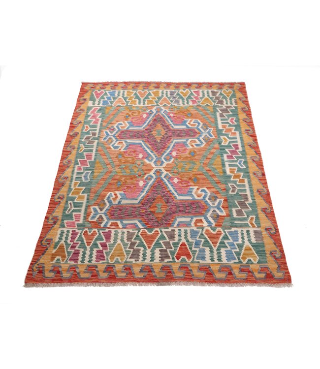 192x151 cm Handgeweven Traditionele Kelim Vloerkleed Wol Tapijt