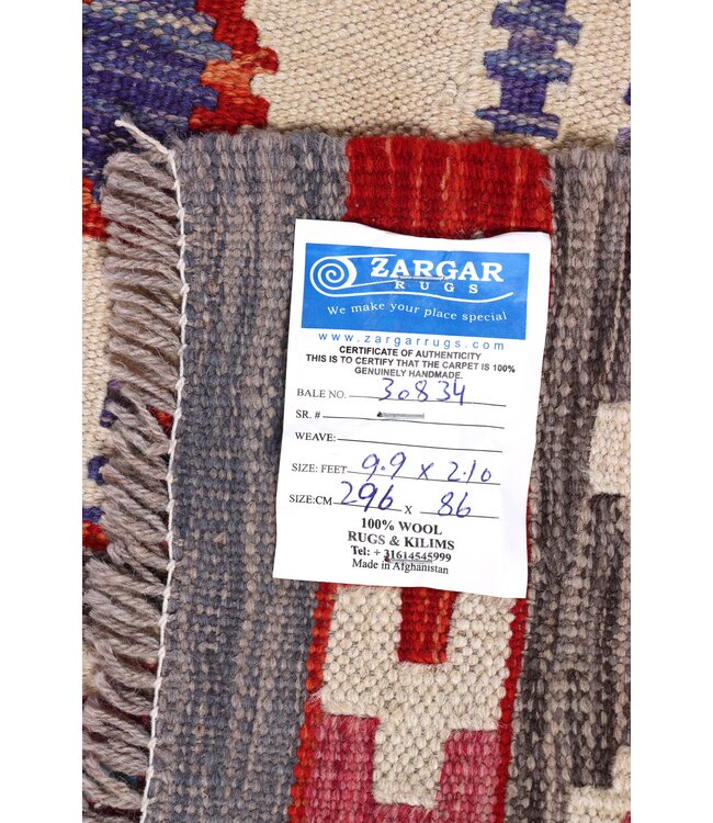 296x86  cm Handgewebter Kelim Läufer  Wollteppich